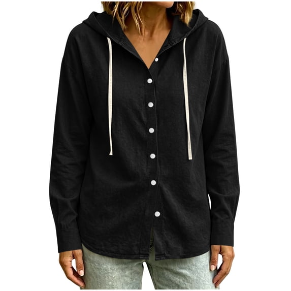 Zpanxa Denim Jacket for Women Hooded Button Front Denim Jacket Long Sleeve Lightweight Casual Classic Stylish Versatile Outerwear
