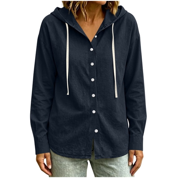 Zpanxa Denim Jacket for Women Hooded Button Front Denim Jacket Long Sleeve Lightweight Casual Classic Stylish Versatile Outerwear