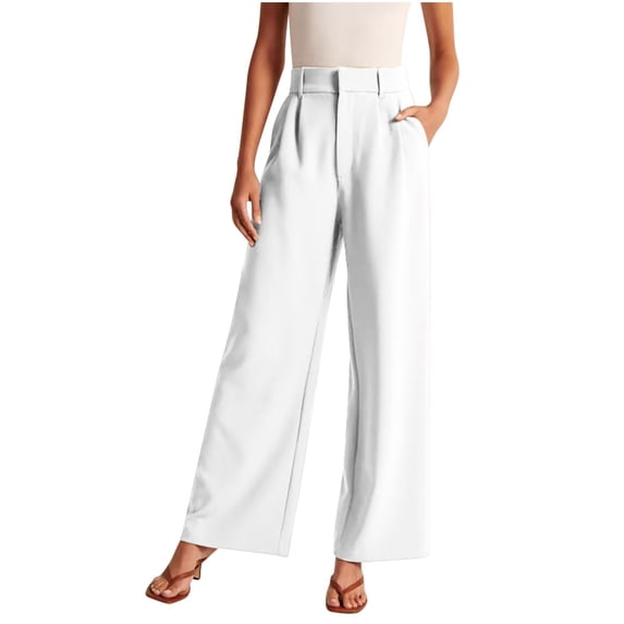 Zpanxa Dress Pants Women, Women's Fashion High Waist Wide Leg Pants Solid Color Versatile Casual Suit Pants White 5XL