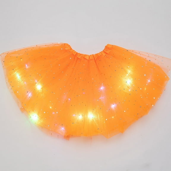 Zpanxa Dress for Women LED Lights 3 Layer Of Stars Mesh Puffy Skirt Ballerina Skirtes Plus Size Dress for Women Orange Dress