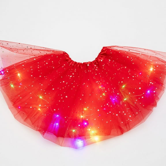 Zpanxa Dress for Women LED Lights 3 Layer Of Stars Mesh Puffy Skirt Ballerina Skirtes Plus Size Dress for Women Red Dress
