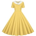 thumbnail image 1 of Zpanxa Dresses for Girls, Girls Short Sleeve Stretchy Dress A Line Twirly Skater School Recital Dress Short Sleeve Turndown Neck Dress Yellow 12 Years, 1 of 6