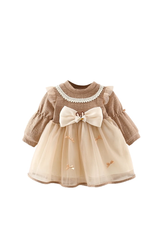 Dresses for Girls, Dress for Girls Loli-ta Patchwork Princess Dress Fall Dress Beige 1 Years