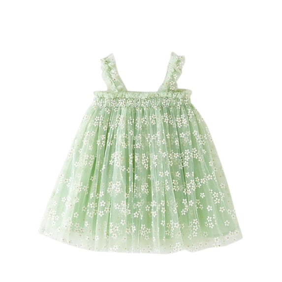 Zpanxa Dresses for Girls, Fashion Kids Cake Puffy Skirt Sleeveless Suspender Mesh Casual Dress Green 2 Years