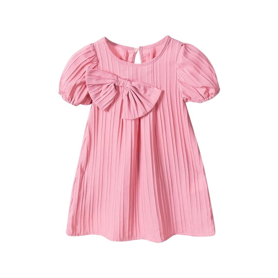 Zpanxa Dresses for Girls, Fashion Kids Solid Color Short Sleev Round Neck Dress Summer Casual and Comfort Dress Pink 2 Years