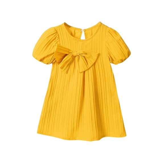 Zpanxa Dresses for Girls, Fashion Kids Solid Color Short Sleev Round Neck Dress Summer Casual and Comfort Dress Yellow 2 Years