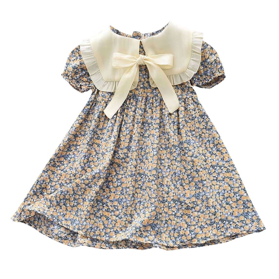 Zpanxa Dresses for Girls, Girl's Summer Cute Casual Print Dress Short Sleev Lapel Dress Multicolor 6 Years