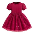 thumbnail image 1 of Zpanxa Dresses for Girls, Girls' Fashion Star Print Mesh Puff Skirt Short Sleeve Round Neck Dress Red 4-5 Years, 1 of 9