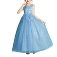 thumbnail image 1 of Zpanxa Dresses for Girls, Girls' Summer Short Sleeve Ruffled Lace Round-Neck Embroidery Mesh Princess Bow Skirt Sky Blue 7 Years, 1 of 5