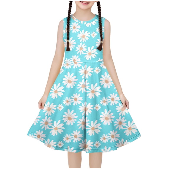 Zpanxa Dresses for Girls, Sleeveless Stretchy Dress A Line Twirly Skater School Recital Dress Short Sleeve Round Neck Dress Green 9 Years