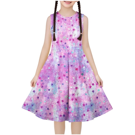 Zpanxa Dresses for Girls, Sleeveless Stretchy Dress A Line Twirly Skater School Recital Dress Short Sleeve Round Neck Dress Purple 11 Years