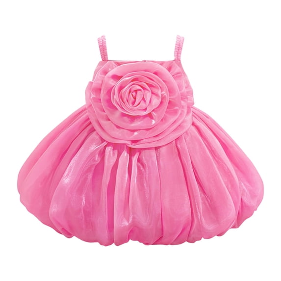 Zpanxa Dresses for Girls, Summer Skirt Sleeveless Suspender Oversiz Flower Princess Dress Performance Dress Laundry Dress Hot Pink 2-3 Years