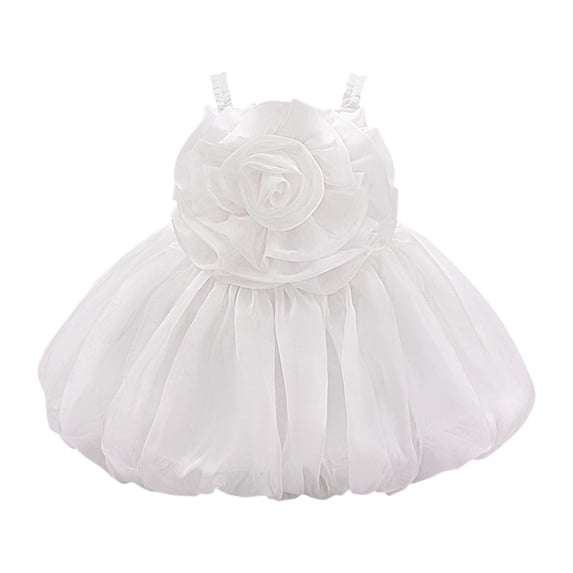 Zpanxa Dresses for Girls, Summer Skirt Sleeveless Suspender Oversiz Flower Princess Dress Performance Dress Laundry Dress White 12-18 Months