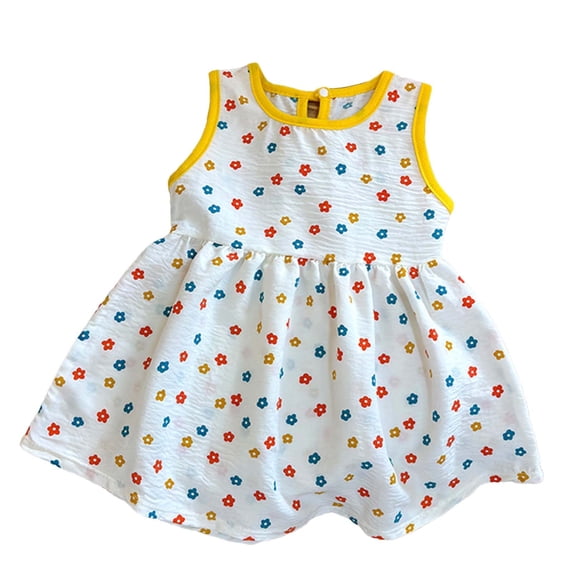 Zpanxa Dresses for Girls, Summer Toddler Sleeveless Dress Graphic Print Kids Dress Yellow 4 Years