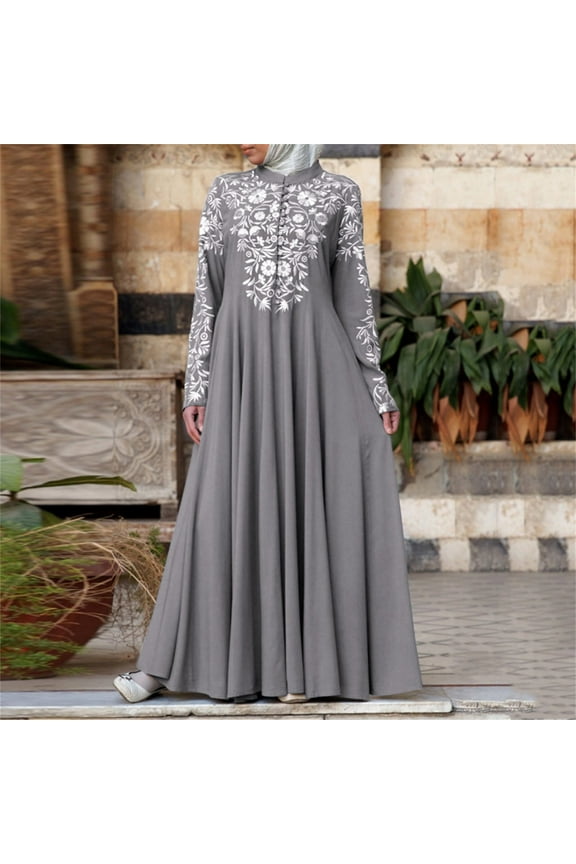 Dresses for Women Muslim Dress Kaftan Arab Jilbab Abaya Islamic Lace Stitching Maxi Dress Womens Dresses Gray Dress M