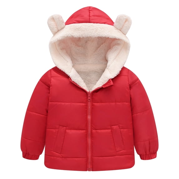 Zpanxa Ear Hood Puffer Jacket Solid Color Short Style Soft Quilted Winter Coat with Pockets Cozy Casual Outerwear for Boys Girls Ages 2 to 8