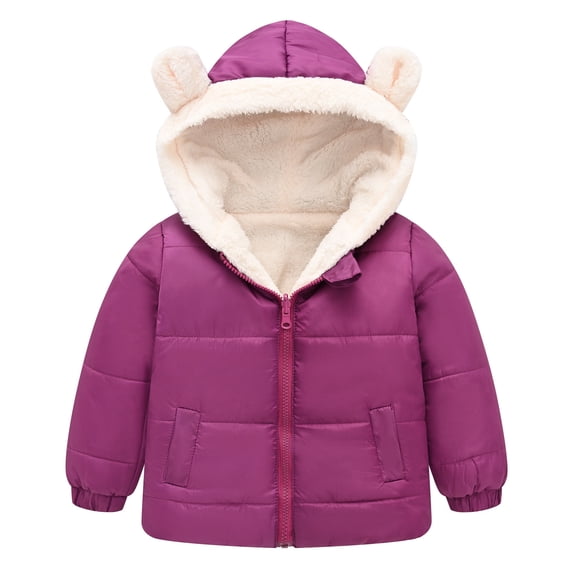 Zpanxa Ear Hood Puffer Jacket Solid Color Short Style Soft Quilted Winter Coat with Pockets Cozy Casual Outerwear for Boys Girls Ages 2 to 8