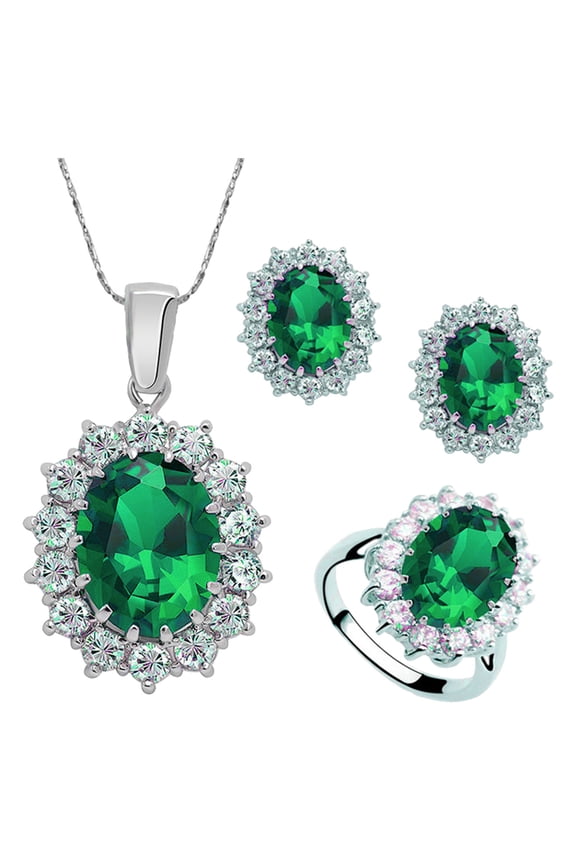 Earrings for Women, Gifts for Women Fashion Style Jewelry Set Crystal Ring Earrings Necklace Women Wedding Jewelry Green 6