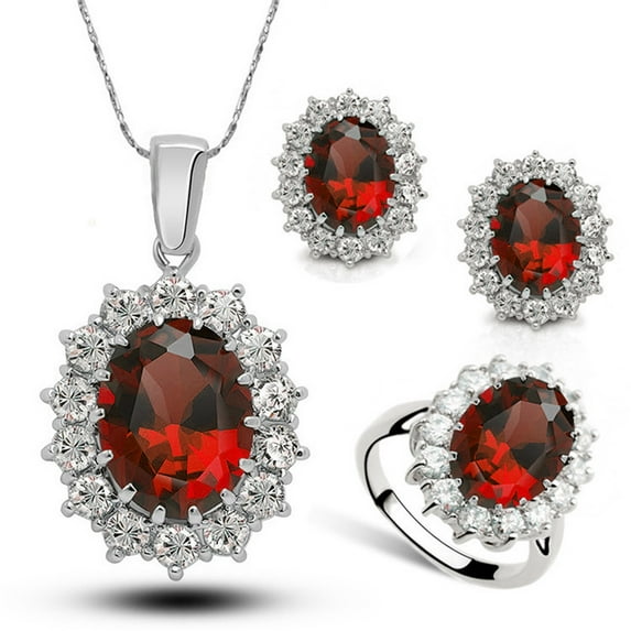 Zpanxa Earrings for Women, Gifts for Women Fashion Style Jewelry Set Crystal Ring Earrings Necklace Women Wedding Jewelry Red 6