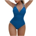 thumbnail image 1 of Zpanxa Elegant One Piece Swimsuit Women's Solid Color with Halter Neck Pleated Detail and Sling Back Conservative Design for Vacation, 1 of 8
