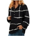 thumbnail image 1 of Zpanxa Women Fall Winter Loose Color Block StripeV-Neck Buttons Crop Workout Long Sleeve Hoodied Sweatshirt Tops Pullover Blouse Black XXL, 1 of 5