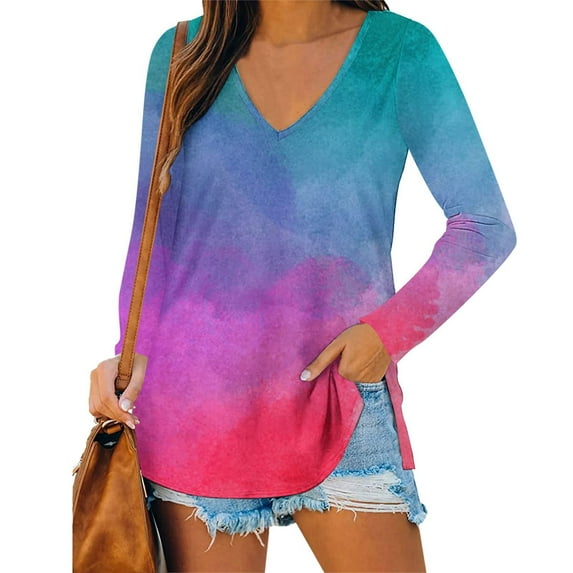 Zpanxa Women Long Sleeves Shirts V-Neck Loose Fit Fall Tunic Top Women Fall Tops Multicolor M