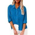 thumbnail image 1 of Zpanxa Women Solid Color Button Down Shirts V Neck Loose Blouse Longt Sleeve Casual Work Tunic Tops With Pocket Light Blue 5XL, 1 of 6