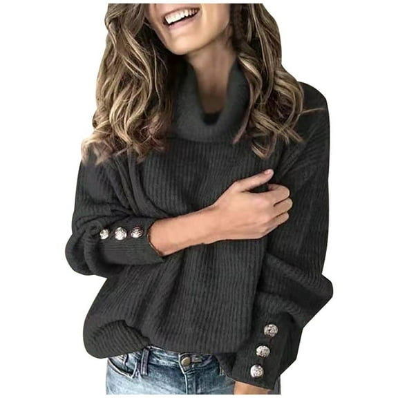Zpanxa Women Turtleneck Knitted Jumper Sweater Long Sleeve Elegant Casual Tops Black 4XL