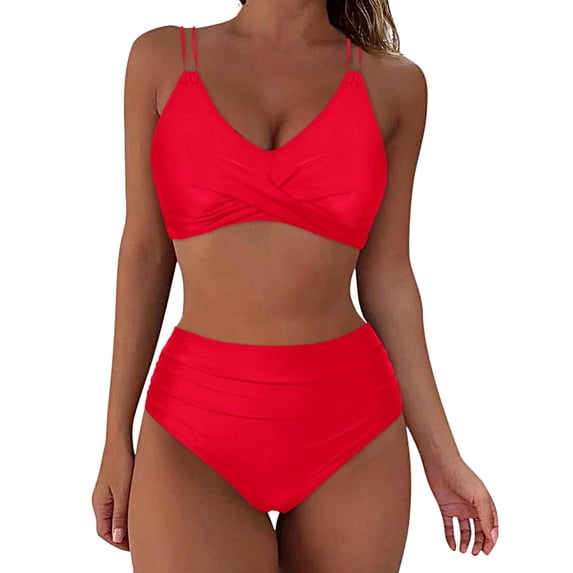 Zpanxa Fashion Swimwear Set for Women Push Up Padded Sleeveless Solid Color Two Piece