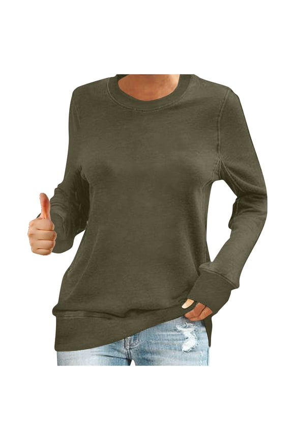 Fitted Women's Long Sleeve Crewneck Sweatshirt Solid Color Stretchy Soft Casual Pullover Top for Women Everyday Essential Slim Fit Blouse Army Green S