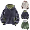 thumbnail image 1 of Zpanxa Fleece Jacket Boys Kids Color Block Fleece Hooded Zip Up Jacket Boys Soft Polar Fleece Lightweight Fall Winter Coat, 1 of 5