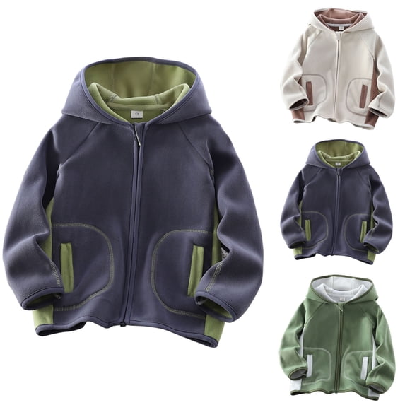 Zpanxa Fleece Jacket Boys Kids Color Block Fleece Hooded Zip Up Jacket Boys Soft Polar Fleece Lightweight Fall Winter Coat