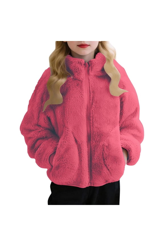 Fleece Jacket Girls Kids Solid Stand Collar Coral Fleece Zip Liner Jacket Toddler Girls Soft Warm Spring Fall Inner Coat