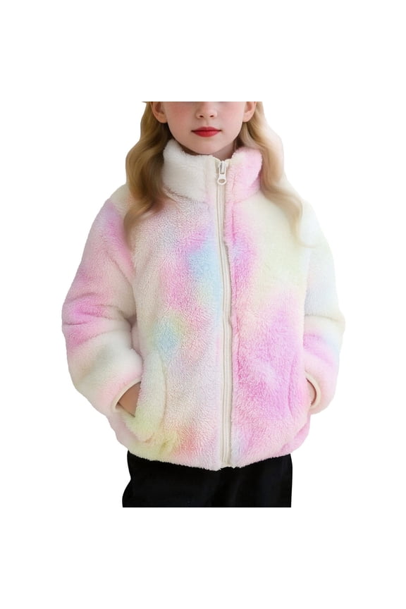 Fleece Jacket Girls Kids Solid Stand Collar Coral Fleece Zip Liner Jacket Toddler Girls Soft Warm Spring Fall Inner Coat