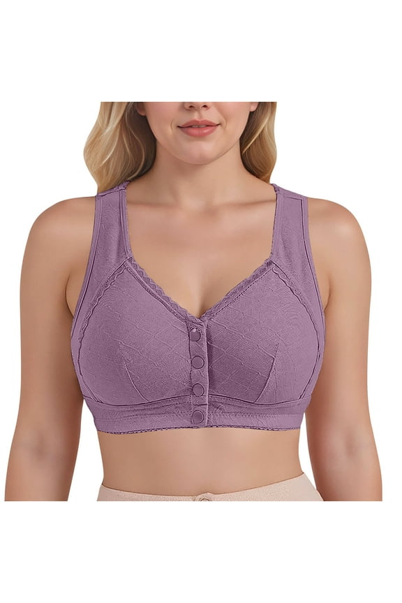 Front Closure Bras for Senior Women Wireless Plus Size Full Coverage Post Surgery Bra Cotton Comfort Support Easy Hook Breathable Everyday Wear