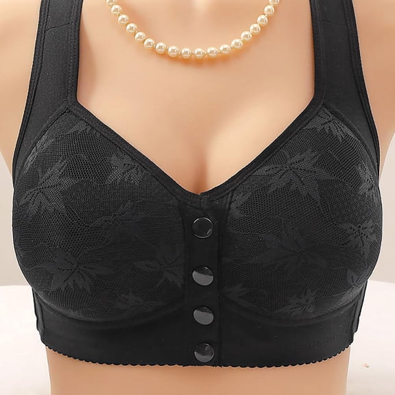 Zpanxa Bras for Women No Underwire Front Closure Bras Plus Size Wireless Daisy Bras High Impact Full Coverage Push up Bra Comfort Breathable Everyday Bra Black XL