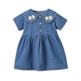 thumbnail image 1 of Zpanxa Girl Dress Girl's Cute Cowboy Denim Dress Solid Bowknot Short Sleeve Round Neck Dresses Blue 2 Years, 1 of 8