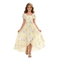 thumbnail image 1 of Zpanxa Girl Dress Girl's Flowy Maxi A-line Dress Floral High Low Short Sleeve Round Neck Casual Party Dresses Beige 7 Years, 1 of 7