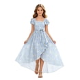 thumbnail image 1 of Zpanxa Girl Dress Girl's Flowy Maxi A-line Dress Floral High Low Short Sleeve Round Neck Casual Party Dresses Blue 5 Years, 1 of 7