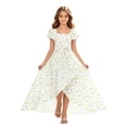 thumbnail image 1 of Zpanxa Girl Dress Girl's Flowy Maxi A-line Dress Floral High Low Short Sleeve Round Neck Casual Party Dresses White 7 Years, 1 of 7