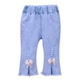 thumbnail image 1 of Zpanxa Girl's Capris Girls Summer Sweet Denim Flare Capri Pants Side Pearl Bow Decor Frayed Hem Princess Style Kids Clothes, 1 of 8