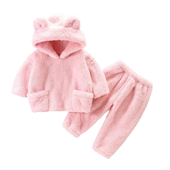 Zpanxa Girls 2 Piece Outfits Fuzzy Fleece Hoodie and Jogger Pants Set with Bear Ears Polyester 3 Years