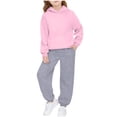thumbnail image 1 of Zpanxa Girls 2 Piece Outfits Light Blue Hoodie and Black Jogger Pants Set Colorblock Casual Sportswear for Boys Girls Kids Pink 4 Years, 1 of 9