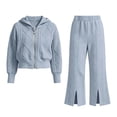 thumbnail image 1 of Zpanxa Girls 2 Piece Outfits Pink Knit Zip Hoodie and Split Hem Pants Set Warm Winter Sweater Suit for Kids Gray 13 Years, 1 of 6