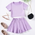 thumbnail image 1 of Zpanxa Girls 2 Piece Solid Color Set Short Sleeve Crewneck Tops with Elastic Waist Casual Skort Soft Comfy Sweet Matching Outfits for Toddler Girls Ages 1-6 Years Daily Play, 1 of 8