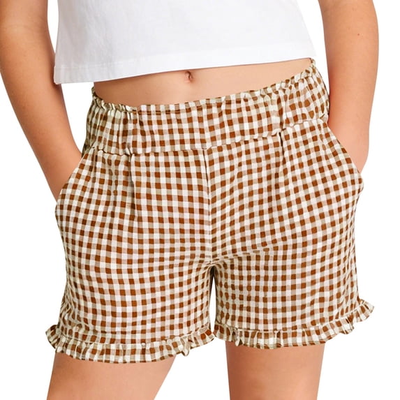 Zpanxa Girls Athletic Shorts Print Summer Frill Hem, Adjustable Waist with Pockets, Lightweight Breathable Shorts for Kids