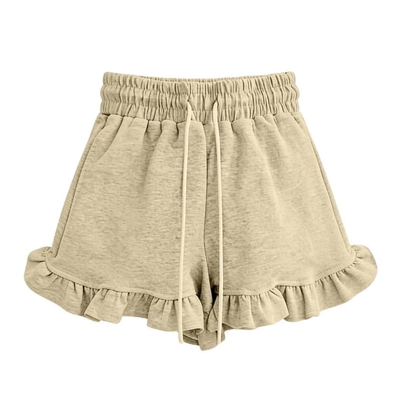 Zpanxa Bermuda Shorts for Girls Summer Cotton Drawstring Elastic Waist Ruffle Hem Casual Shorts Coffee 11 Years