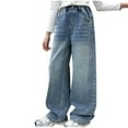 thumbnail image 1 of Zpanxa Girls Basic Straight Wide Leg Jeans Denim Pants Elastic Waist Kids Clothing Jeans for Girls, 1 of 7