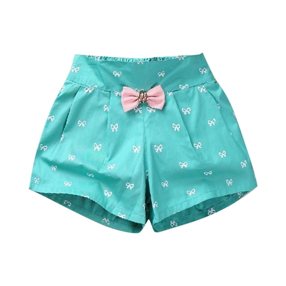 Zpanxa Girls Bermuda Shorts Kids Summer Small Heart-shaped Print Casual Sports Shorts with Bow Tie Stretchable Green 2 Years