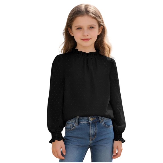 Zpanxa Girls Blouse Ruffled Mock Neck Long Sleeve Puff Sleeve Top, Cute Casual Buttonless Tunic for Toddler